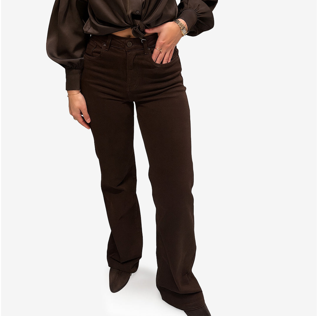 Bruna wide leg-jeans i stretchig bomullsblandning, modell JW8712-17