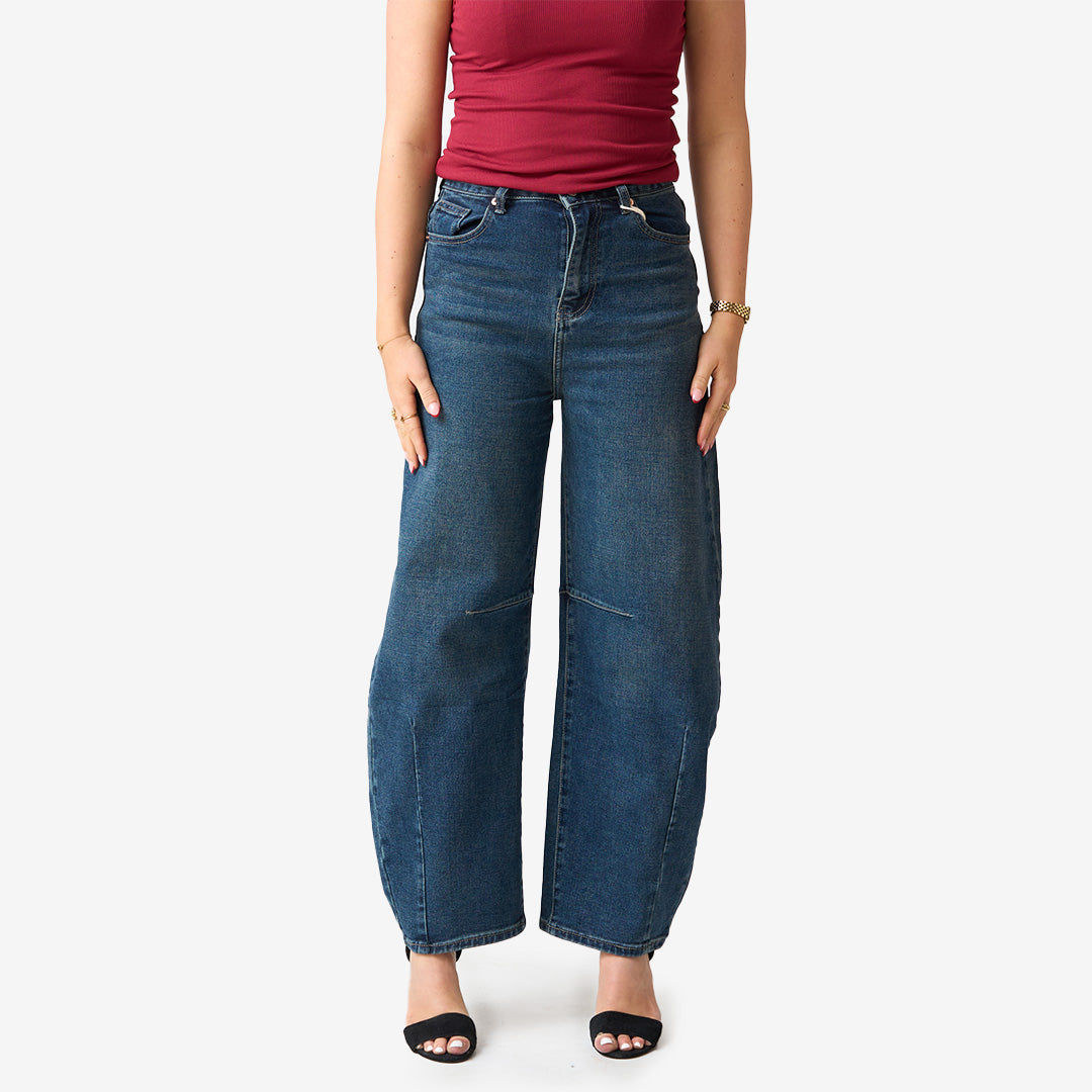 Ballongjeans JW8720 i denim med hög midja och avsmalnande ben i stretchig kvalitet