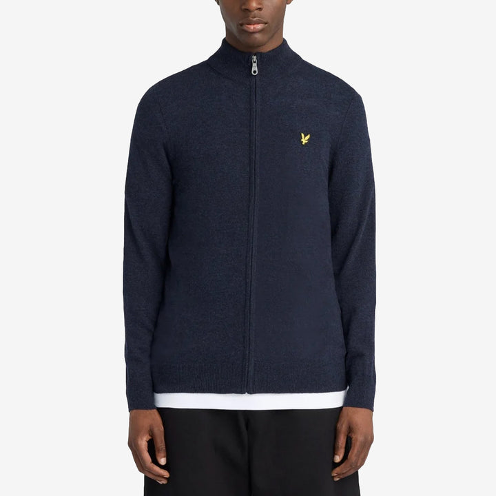 Lyle & Scott Lambswool Blend Zip Through Cardigan Dark Navy Marl stickad kofta med dragkedja i lammullsblandning