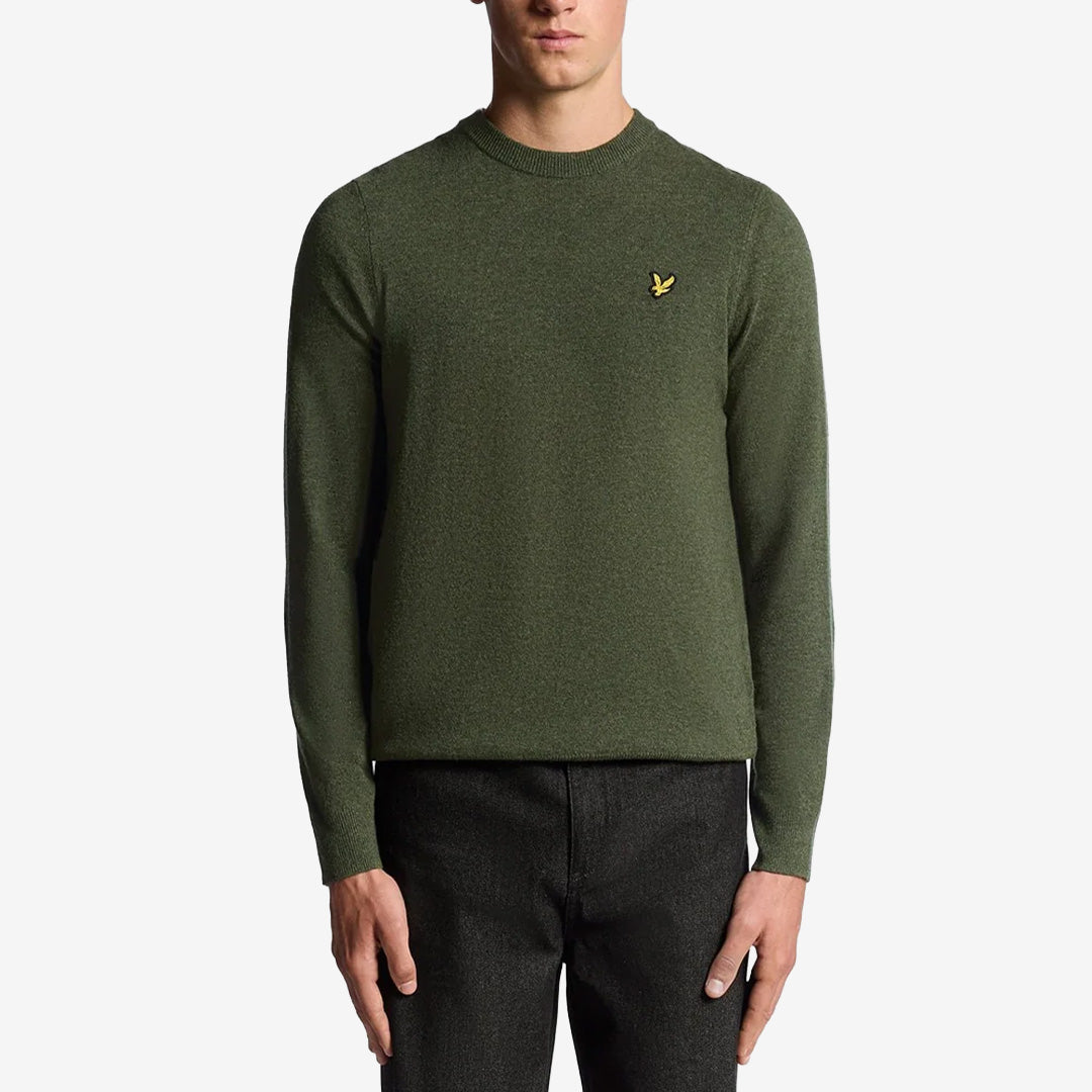 Lyle & Scott Lambswool Blend Crew Neck Jumper Deep Depths Marl stickad tröja med rund hals i lammullsblandning