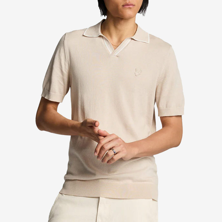Tipped Knitted Open Collar Polo