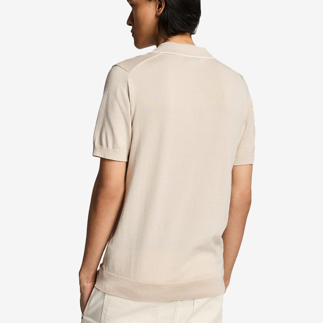 Tipped Knitted Open Collar Polo