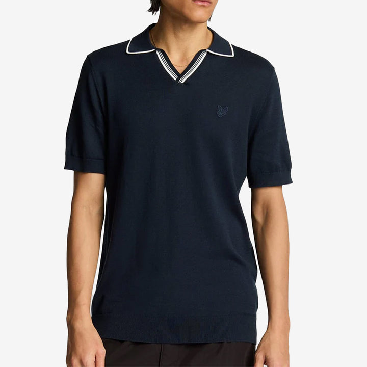 Tipped Knitted Open Collar Polo