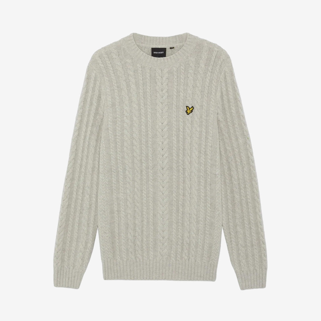 Lyle & Scott Cable Knit Crew Neck Jumper Putty Marl kabelstickad tröja med rund hals i ullblandning