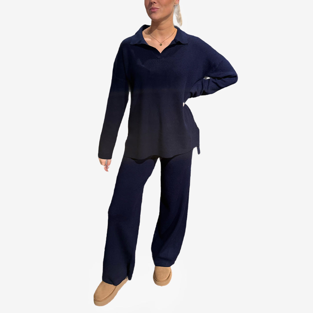 Lounge set v-neck navy LC110 i mjuk stickad kvalitet