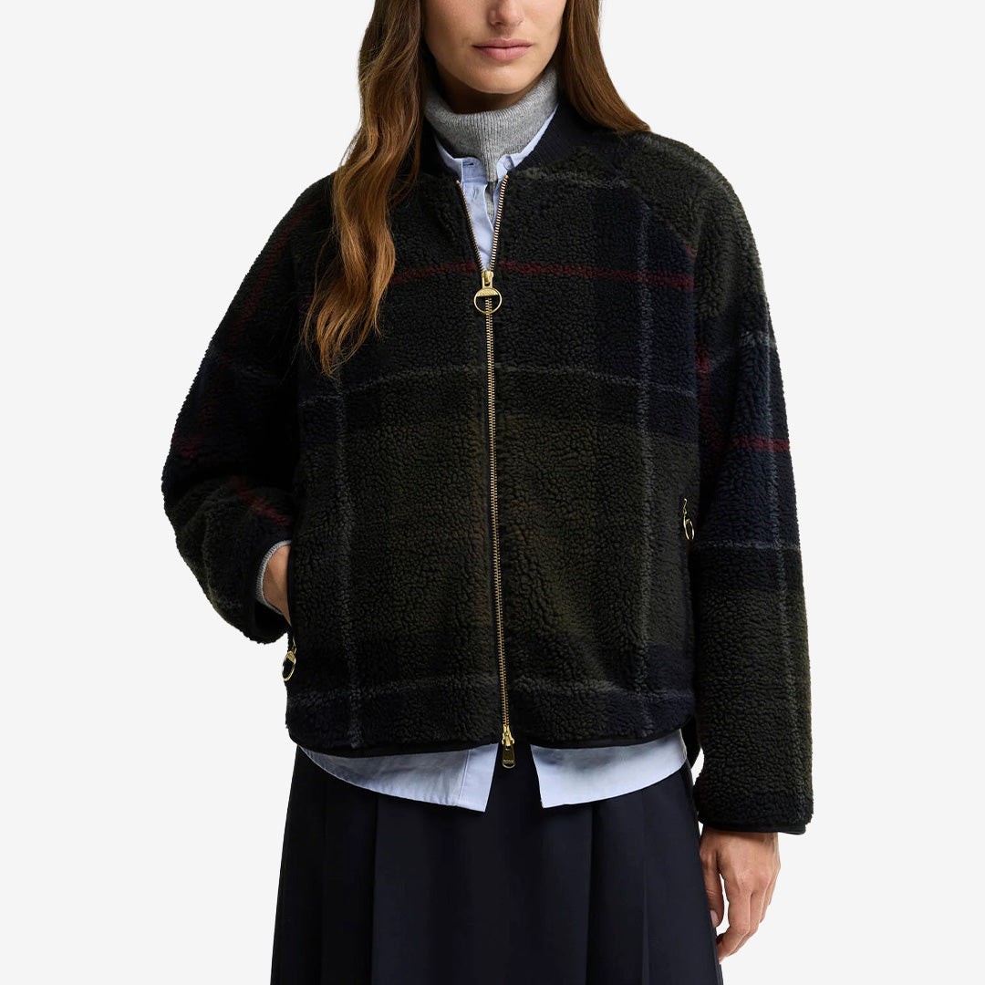 Barbour Kirklees Fleece i Shadow Classic Tartan med mjuk fleece, dragkedja och praktiska framfickor.