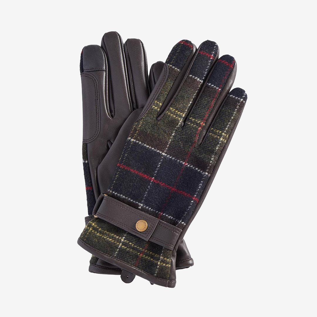 Barbour Aubrey Waterproof Gloves i Classic Tartan med läder, justerbar handledsrem och touchscreen-fingertoppar.