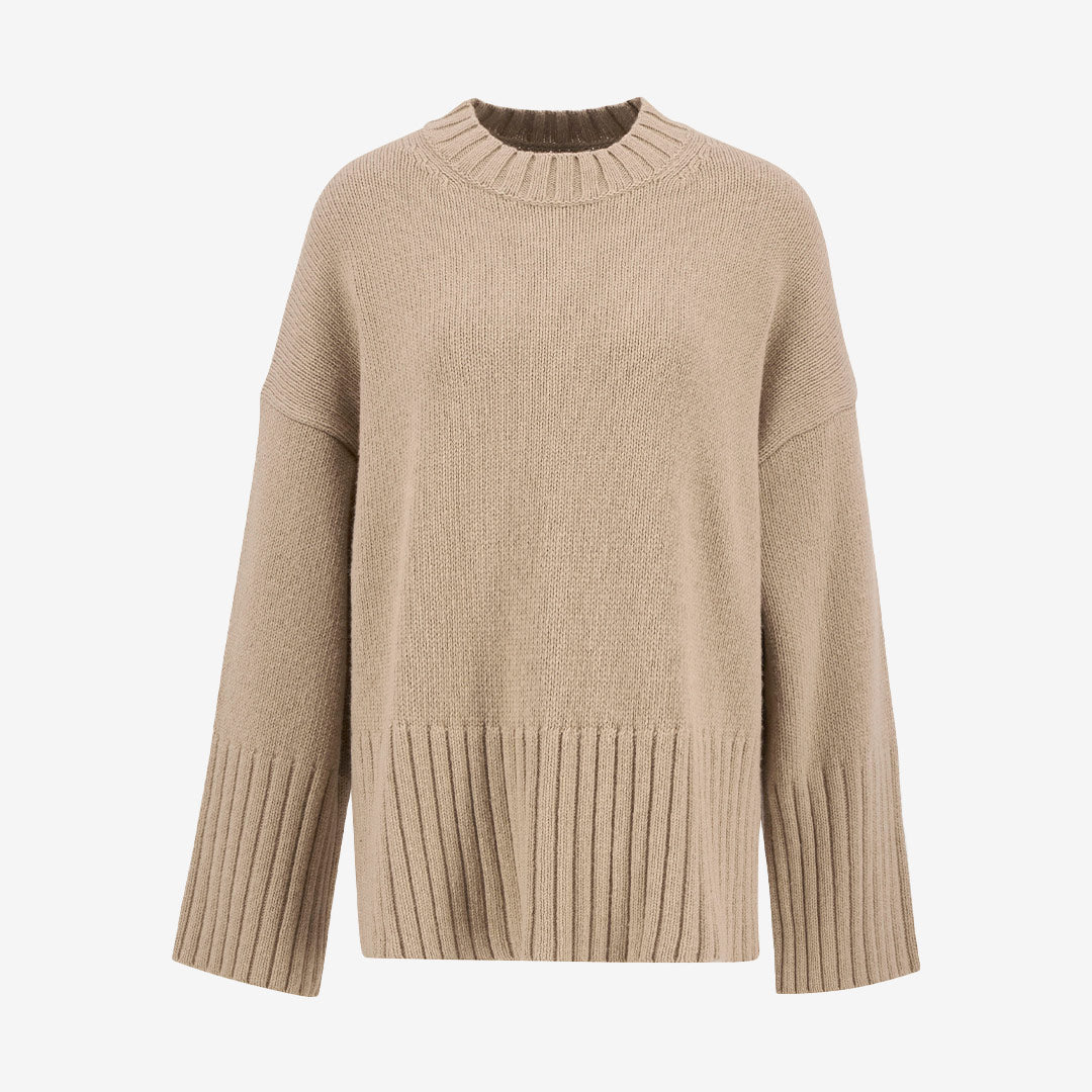 Barbour Sophia Knitted Jumper – stickad tröja i Pale Camel med rund hals och sidoslitsar