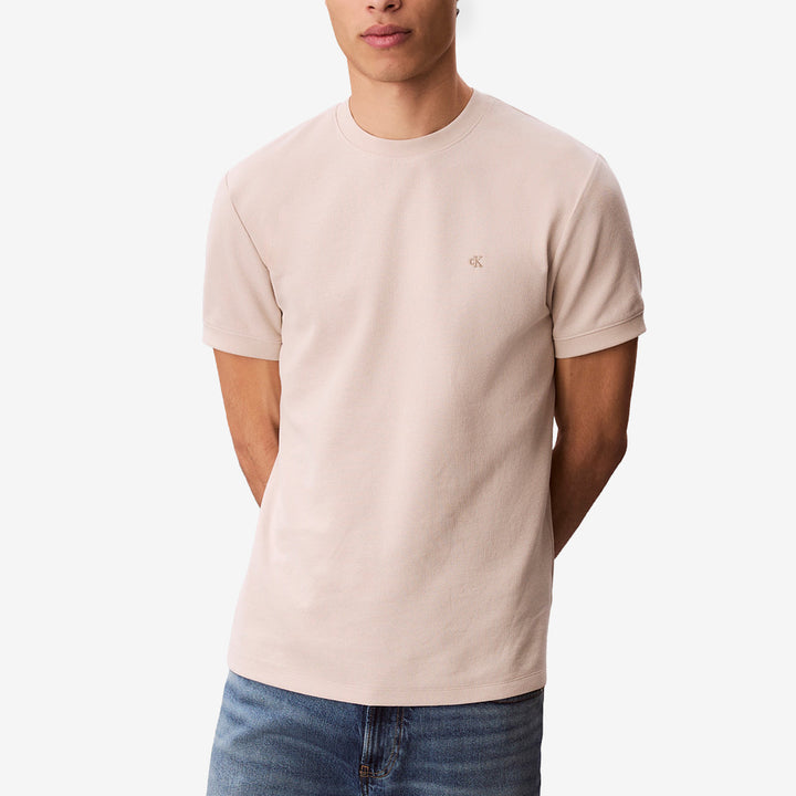 Oatmealfärgad t-shirt SS Slim Micro Waffle Bay i slim fit med våffelstruktur