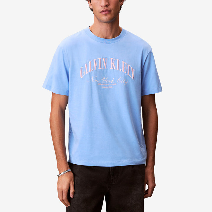 20S MARCH GRAPHIC SE oversize t-shirt i blå nyans med bekväm passform och tryck framtill, LV04RF820G