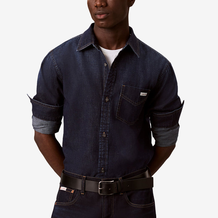 Calvin Klein Essential Classic Feldman Shirt för herr i blått med klassisk krage, knappstängning och rak passform.