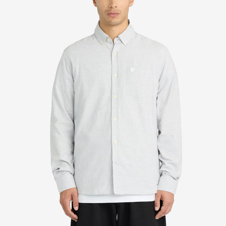 Lyle & Scott Micro-Houndstooth Shirt Mid Grey Melange skjorta i 100 % bomull med micro houndstooth-mönster