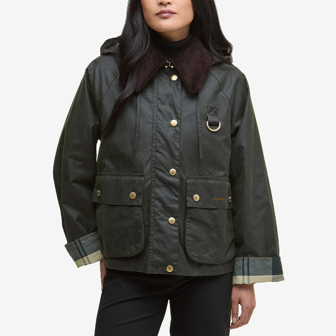 Barbour Reighton Wax Jacket – vaxad jacka i Fern/Ancient med fast huva och tartanfoder