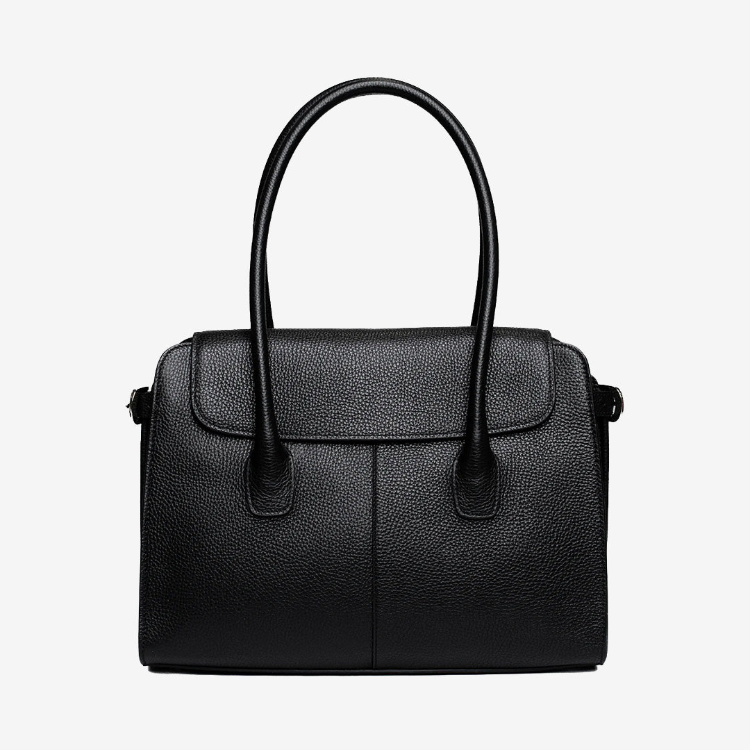 Svart Loretto D01 läderväska med magnetlås och långa handtag för laptop