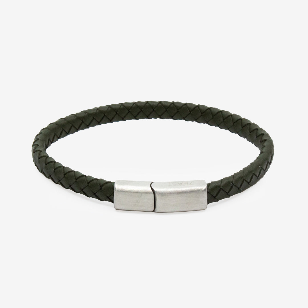 7East Men Brace flätat läderarmband Green M112B