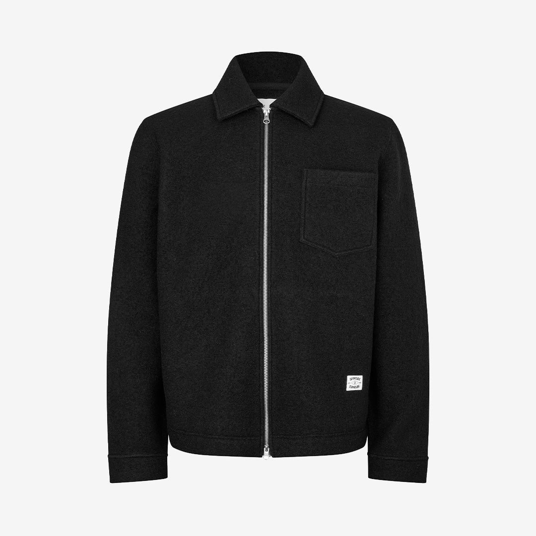 Samsøe Samsøe Hannes Full Zip Overshirt för herr i Black med full dragkedja och ullblandning.