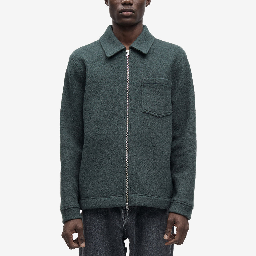 Samsøe Samsøe Hannes Full Zip herrtröja i ull, färg Dark Evergreen