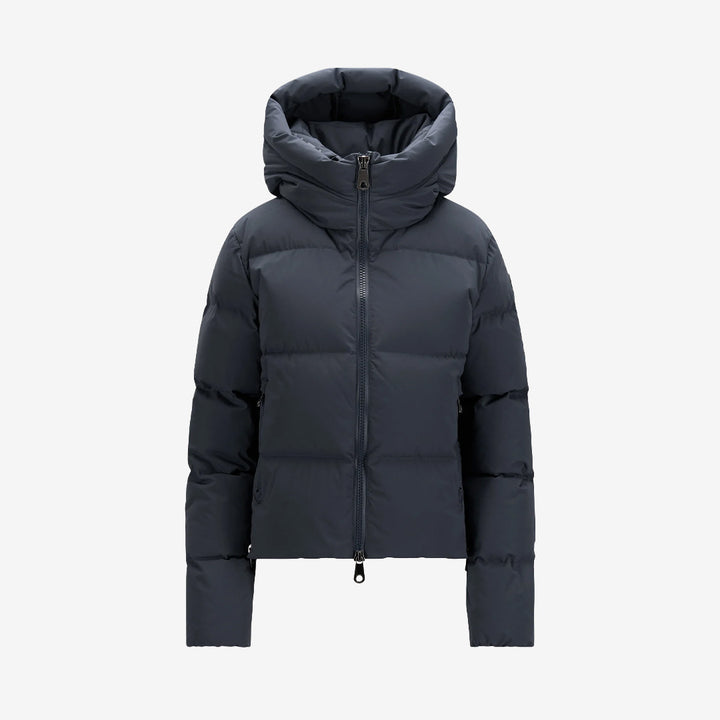 Monel Val Cenis Short Tech vinterjacka för dam i Dark Navy, mörkblå teknisk jacka i matt material med vattentäta dragkedjor.