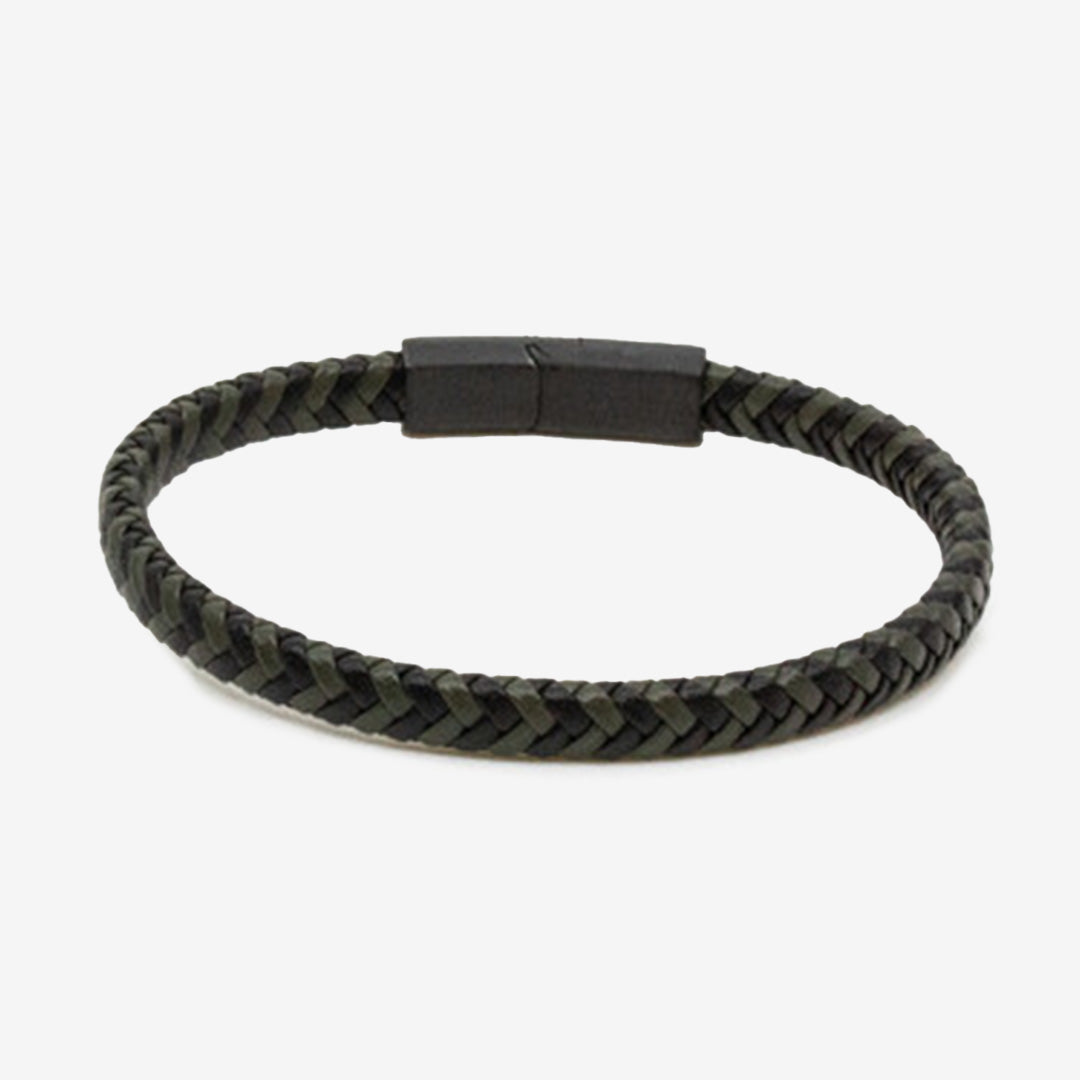Molise Bracelet herrarmband i grönt flätat läder med spänne i rostfritt stål