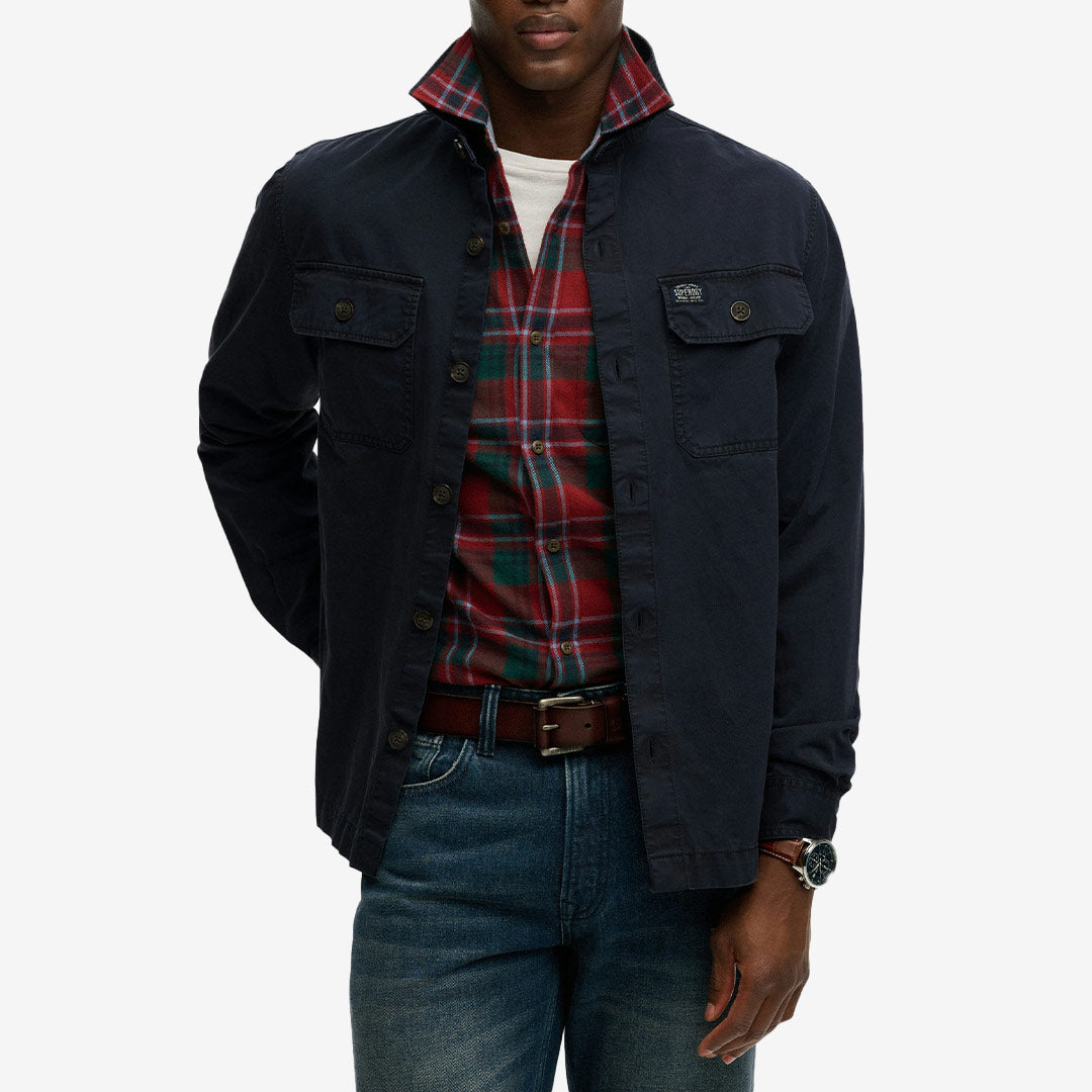 Superdry 2 Pocket Overshirt Navy – overshirt i bomull med två bröstfickor