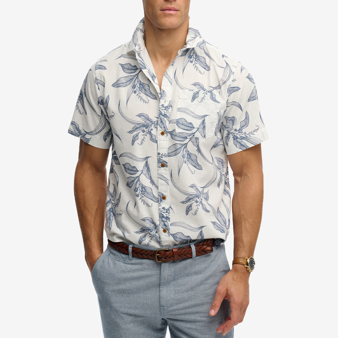 Superdry Vintage Loom S/S Shirt – kortärmad skjorta i bomull i färgen China Blue