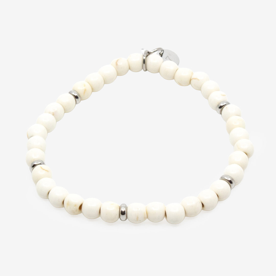 Elastiskt herrarmband från 7East med vita stenarna och detaljer i rostfritt stål modell M451B