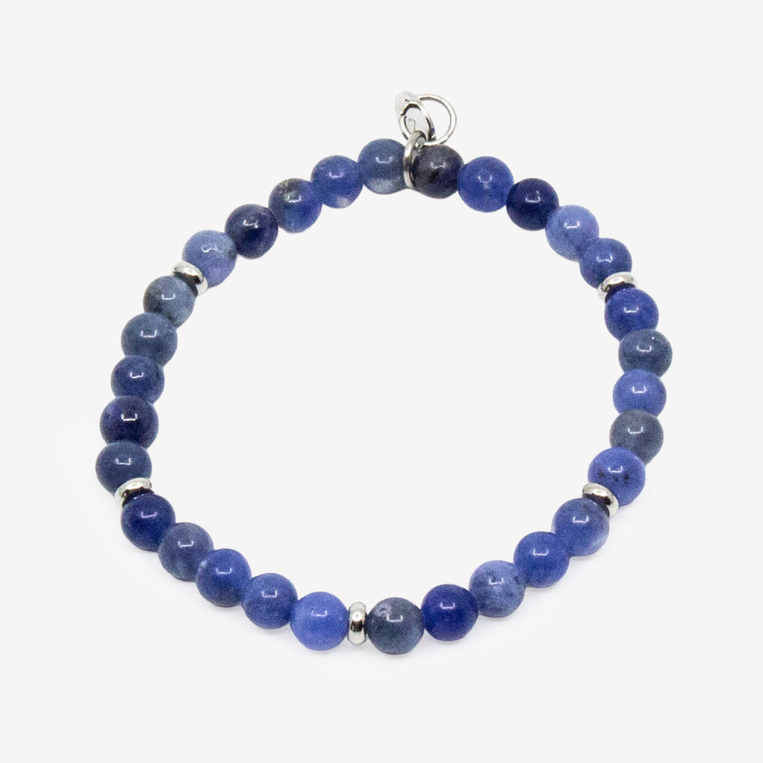 Elastiskt herrarmband från 7East med blå stenarna och detaljer i rostfritt stål modell M451B