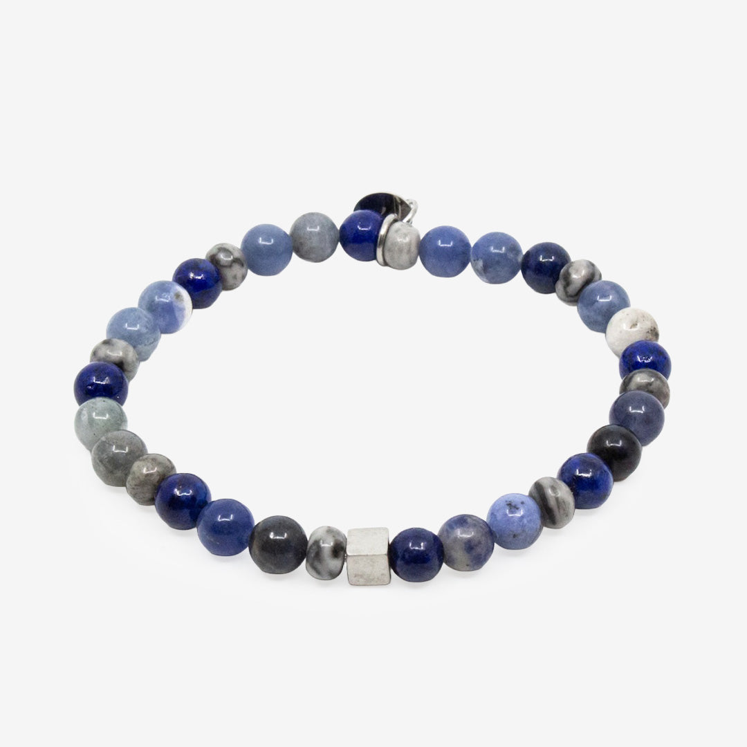 Elastiskt armband från 7East med blå och mixade ädelstenar och detaljer i rostfritt stål modell M612B Winton Bracelet