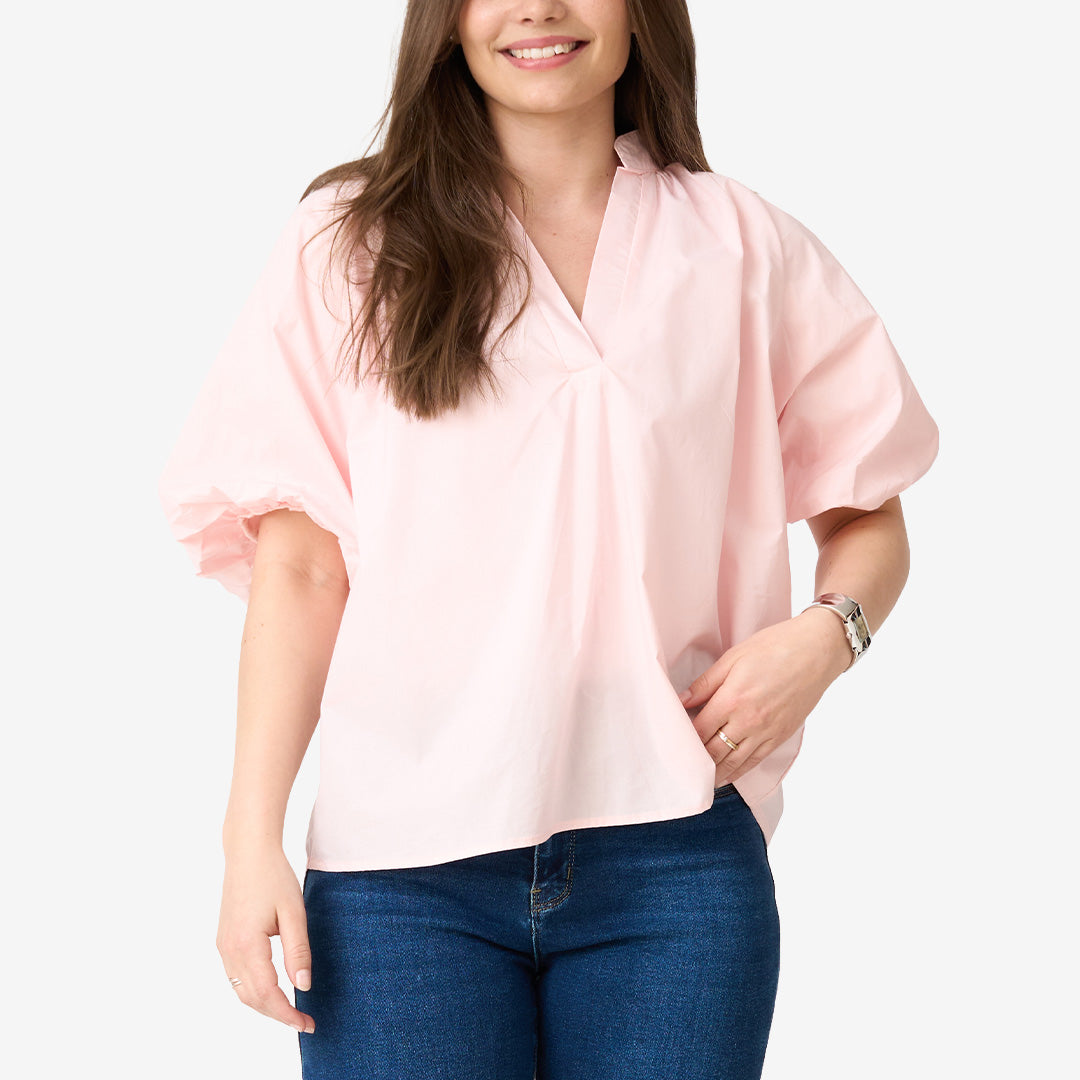 Rosa topp dam med ballongärm modell M8091