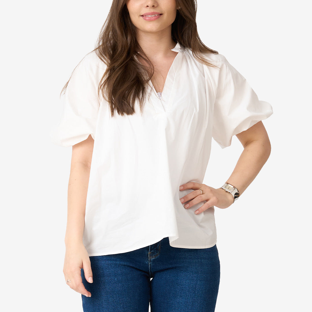 Vit topp dam med ballongärm modell M8091