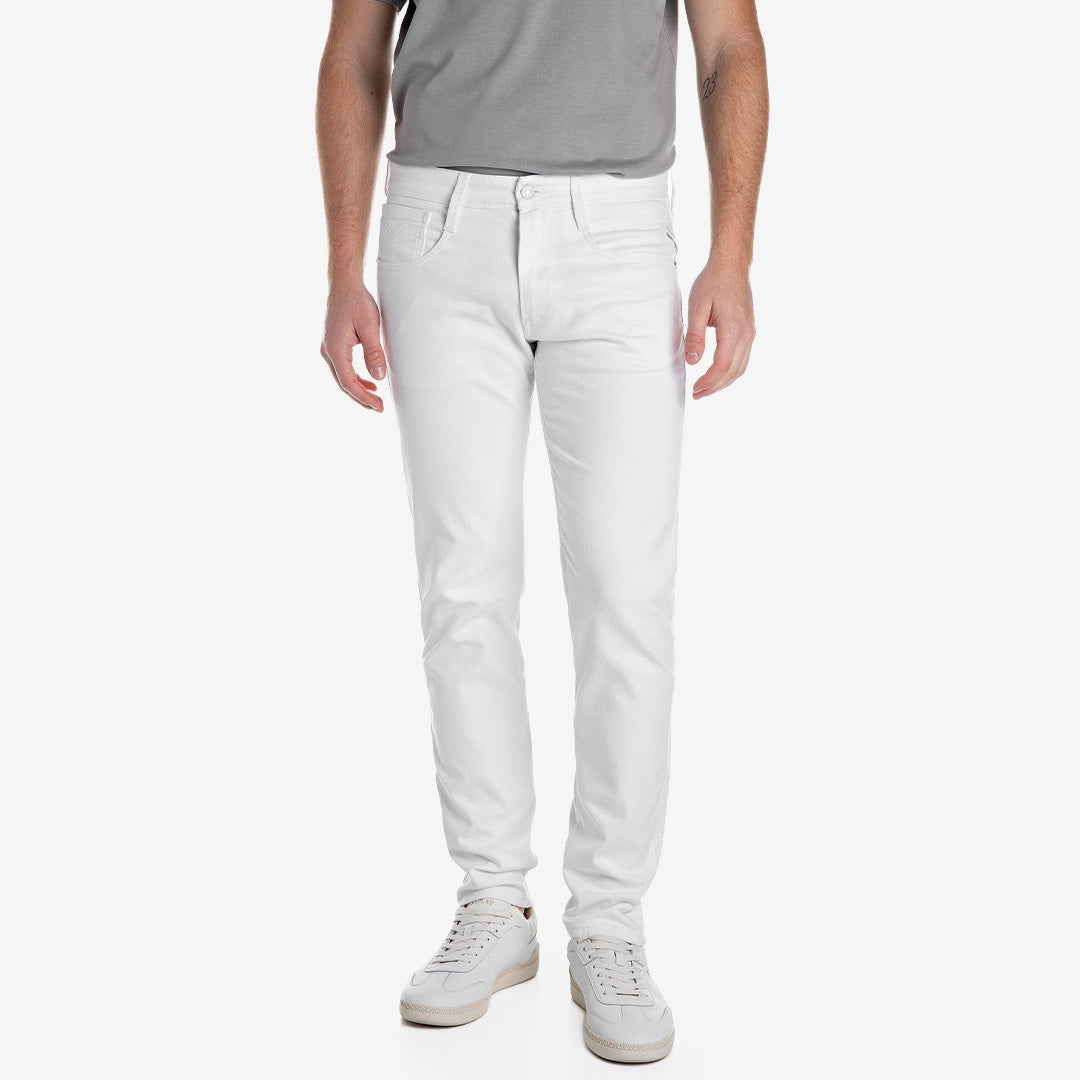 Replay Anbass vita slim fit-byxor i stretch bull denim för herr