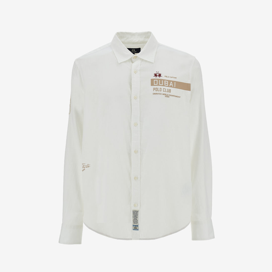 La Martina Celso skjorta i vit bomulls- och linneblandning