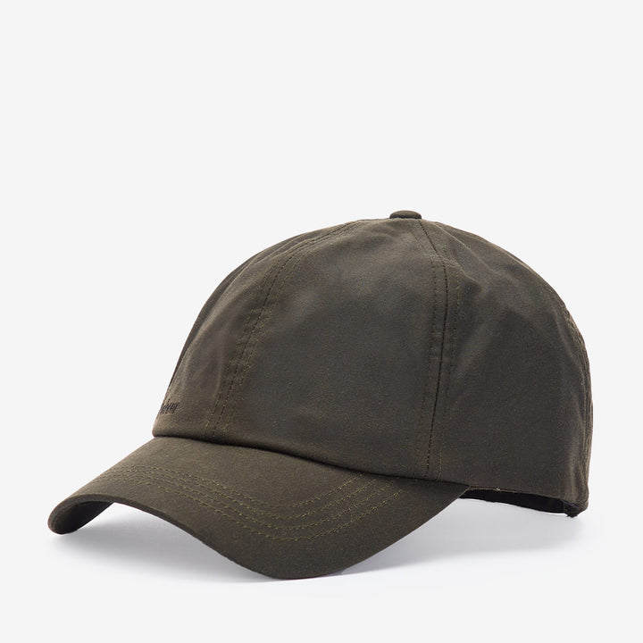 Barbour Wax Cap keps för herr i Olive med vaxad bomull, tartanfoder och ton-i-ton Barbour-brodyr.