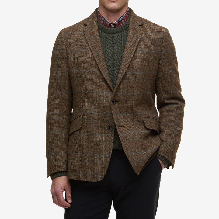 Barbour Sullivan Moons Check Blazer – brun rutmönstrad ullkavaj med enkelknäppning och klassiska detaljer
