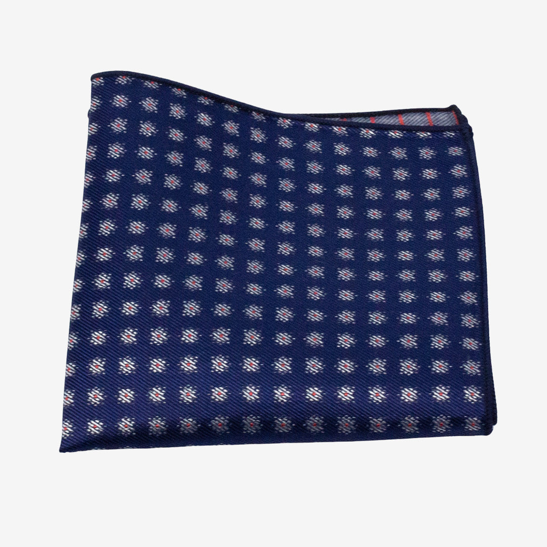 Blå mönstrad näsduk i siden från 7East modell N433 18x18 cm