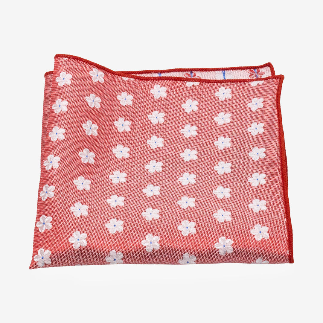 Röd mönstrad näsduk i siden från 7East modell N435 18x18 cm