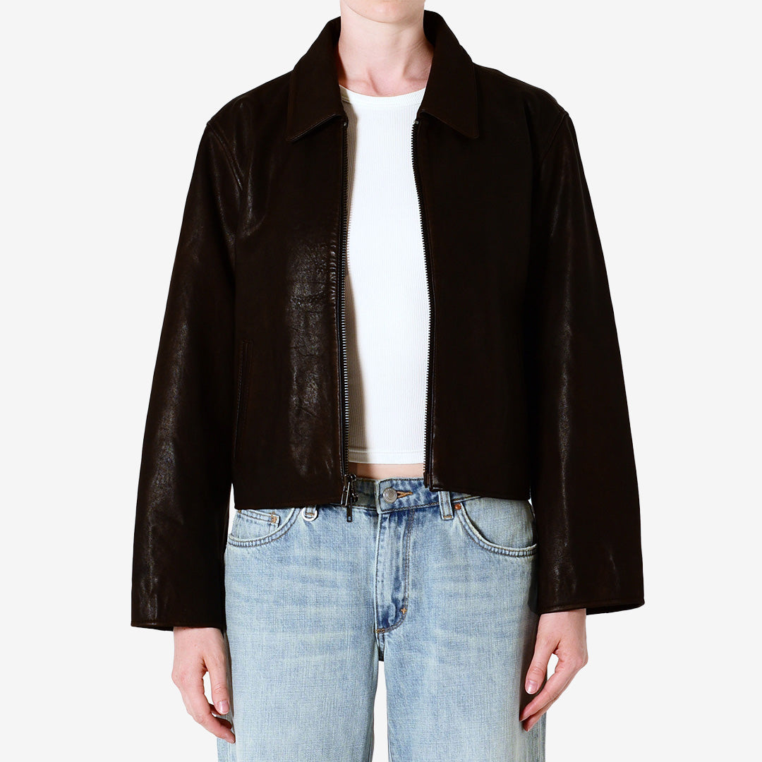 Brun skinnjacka från Neuw med dragkedja framtill, modell Leather Zip Jacket