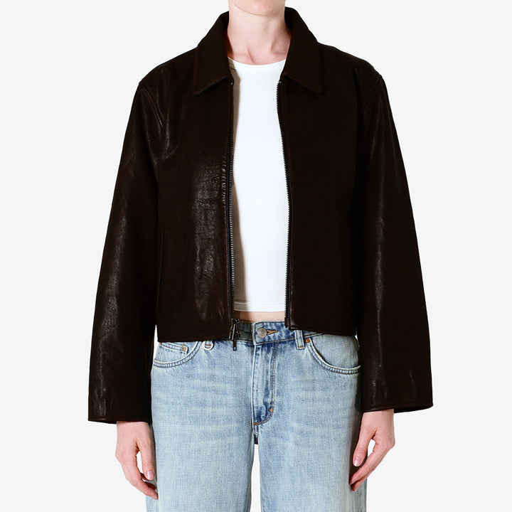 Brun skinnjacka från Neuw med dragkedja framtill, modell Leather Zip Jacket