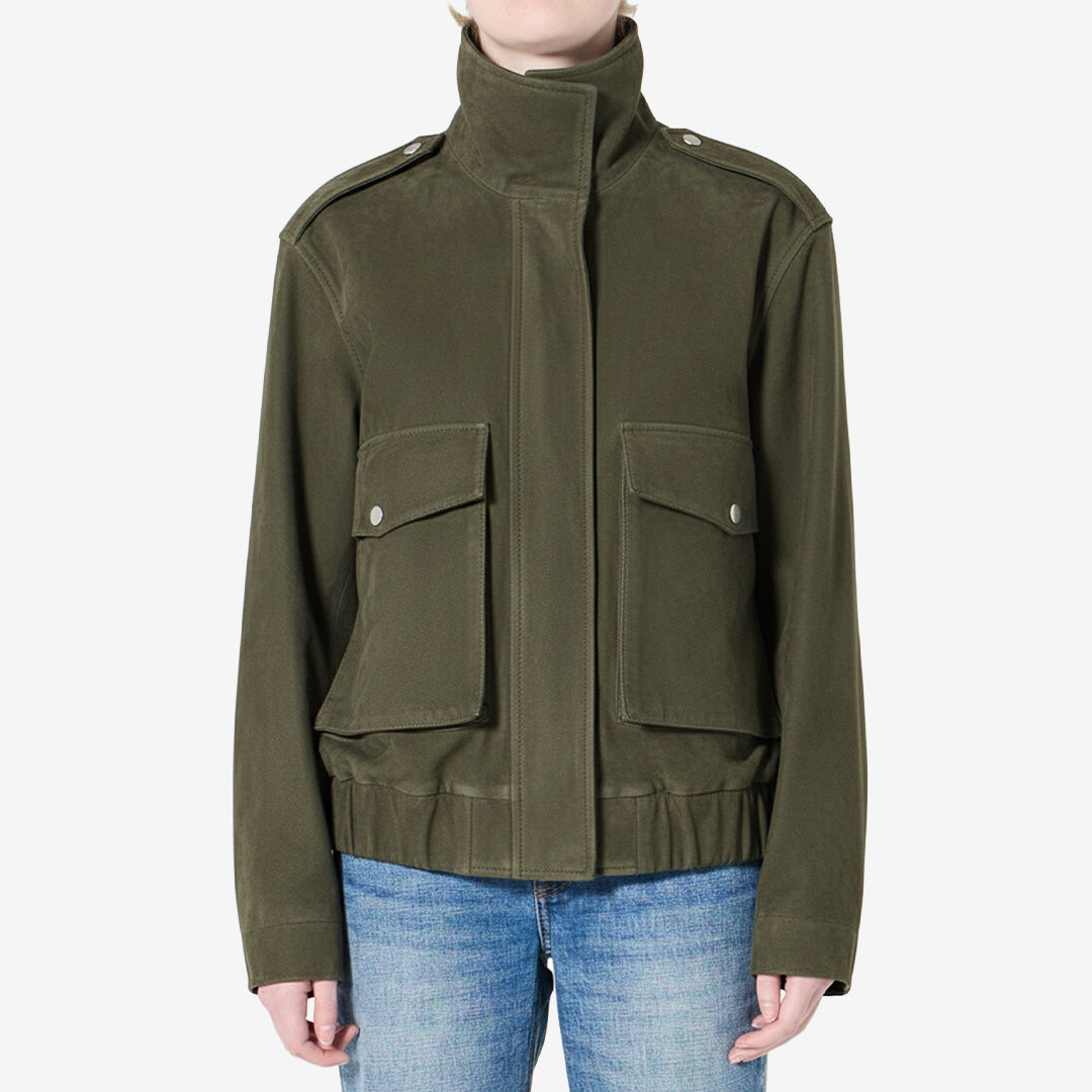 Neuw Scene Suede Jacket mockajacka för dam i Olive tillverkad i 100% läder.