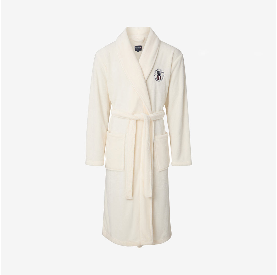 Lexington Unisex Fleece Robe i vitt med broderat logotyp på bröstet
