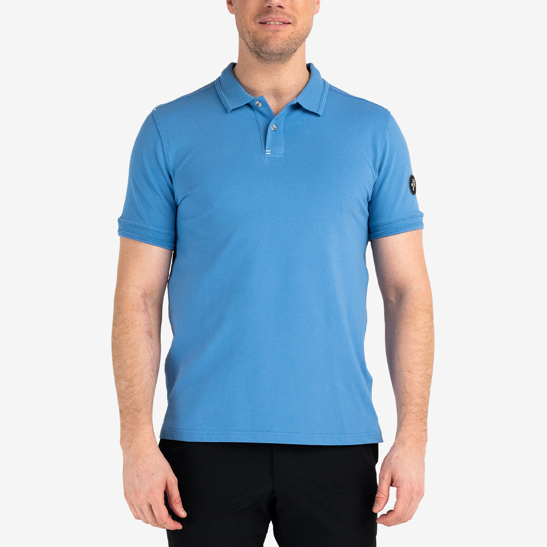 Pelle P Crew Polo herr Tidal Blue med knappslå och ribbad krage