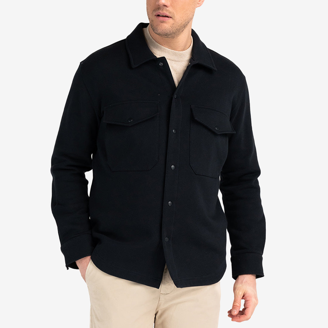 Pelle P P-Overshirt herr Dk Navy Blue med tryckknappar och borstad insida