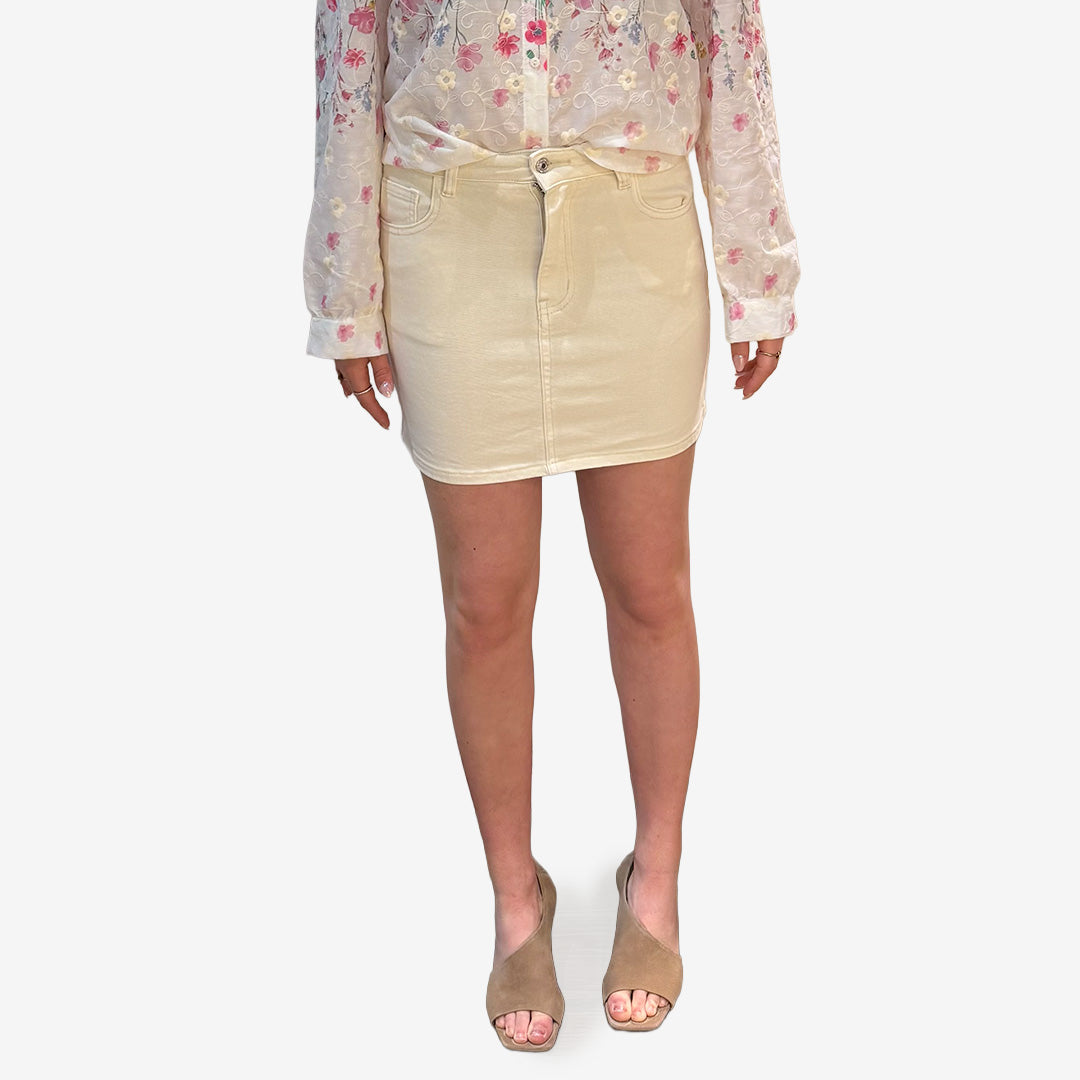 RD9052 beige jeanskjol i bomullsblandning med stretch för dam