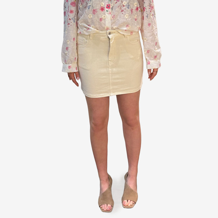 RD9052 beige jeanskjol i bomullsblandning med stretch för dam
