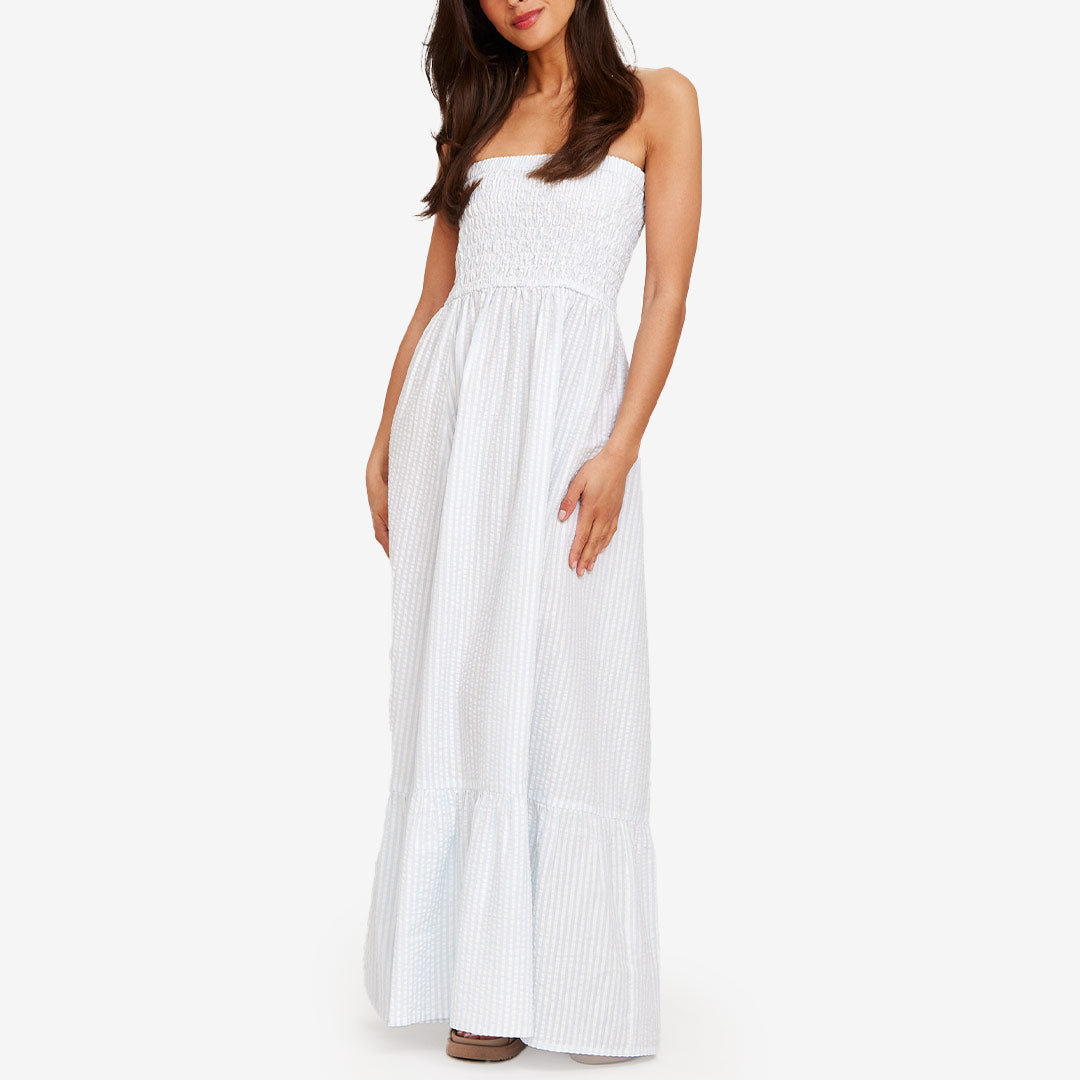 Rut & Circle Maxine Dress vit och blå randig lång bomullsklänning dam