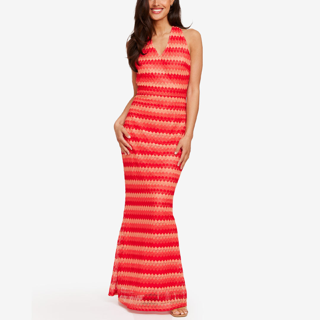 Rut & Circle Sam Halterneck Dress orange röd vågig maxiklänning dam