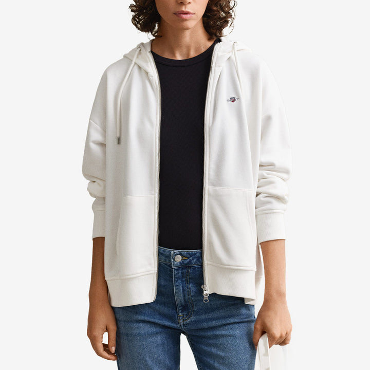 Gant Shield Zip Hoodie Eggshell – vit hoodie dam med dragkedja