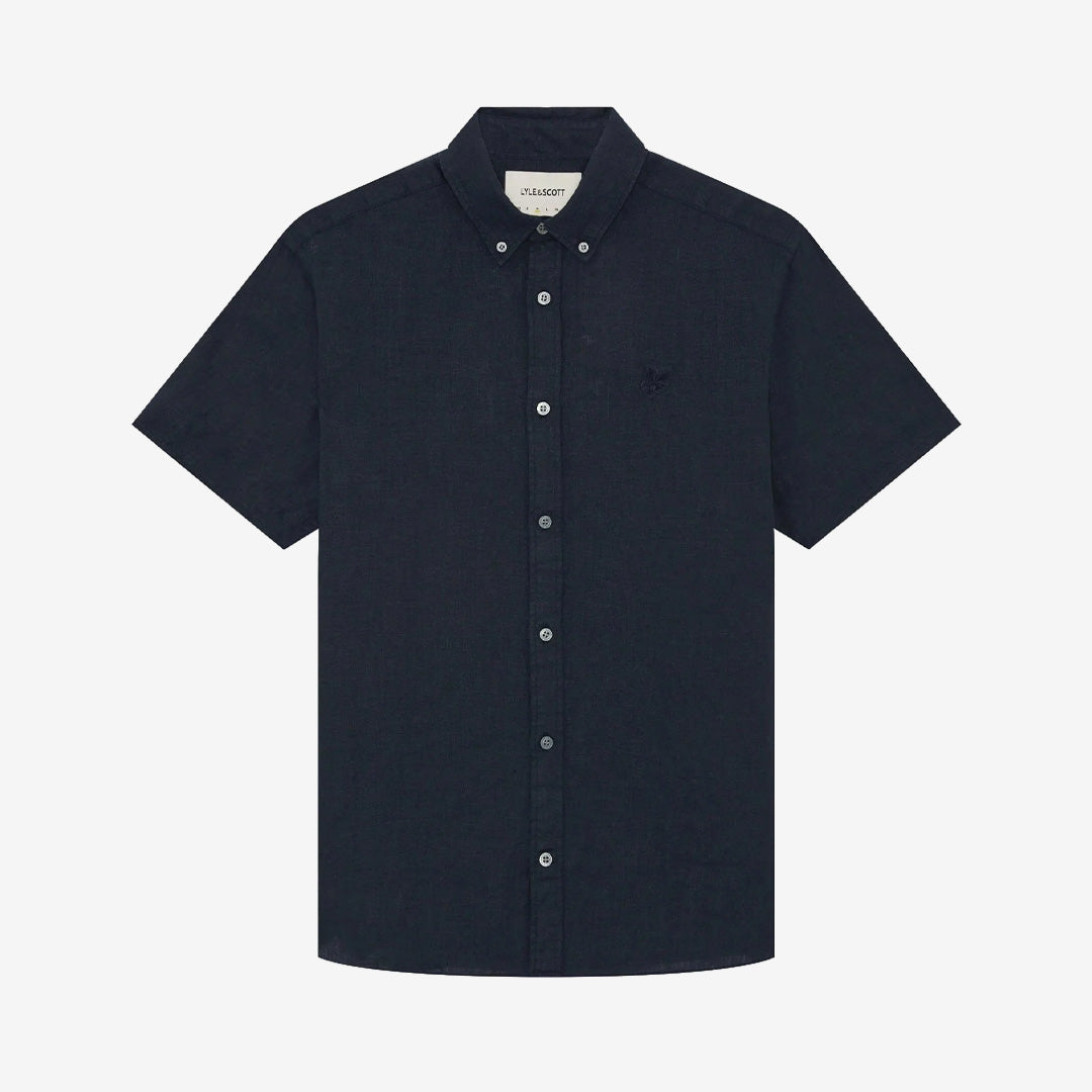 Lyle & Scott SW2449V Short Sleeve Linen Shirt i Carbon med kort ärm och 100% linne för herr