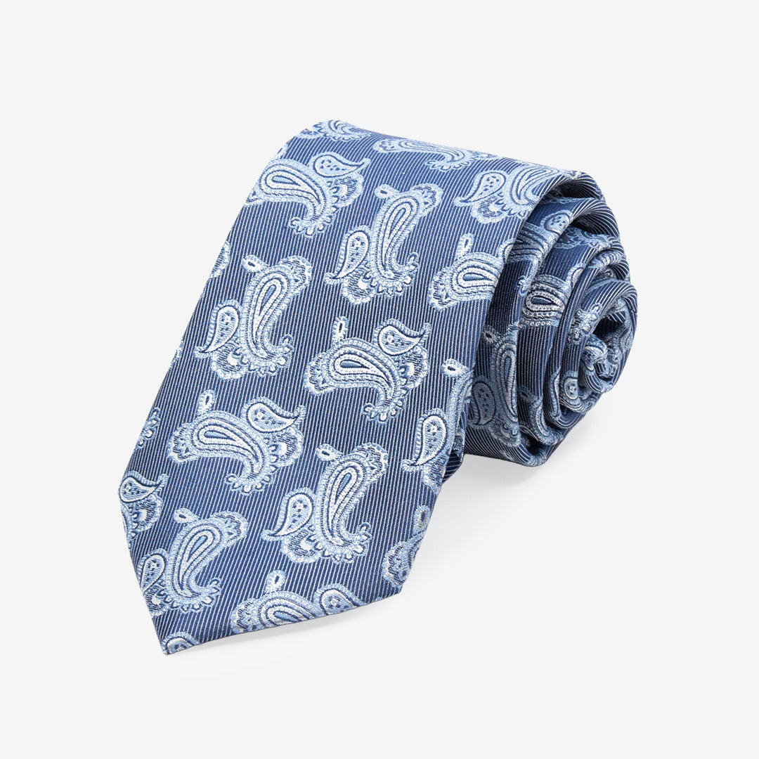 Blå slips från 7East i 100% siden modell T413 7,5 cm bred handsydd