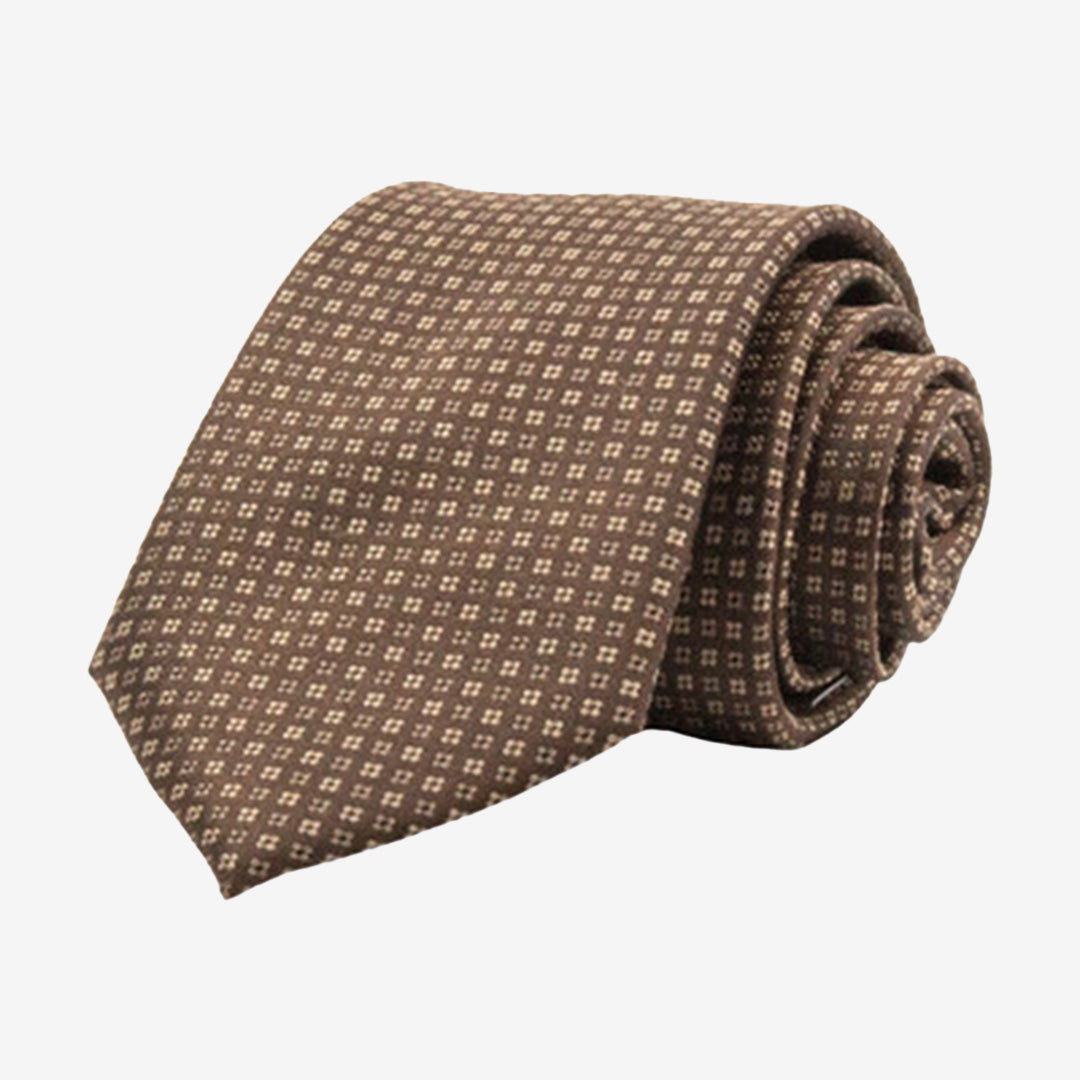 Brun sidenslips 7,5 cm bred, handsydd modell Storsjön i 100% siden